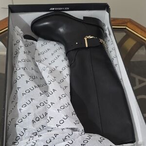 Aqua Over the Knee Black Boots with Gold Chain